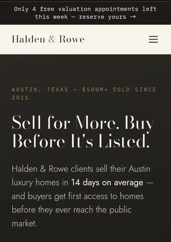 Halden & Rowe concept homepage, showing hero section